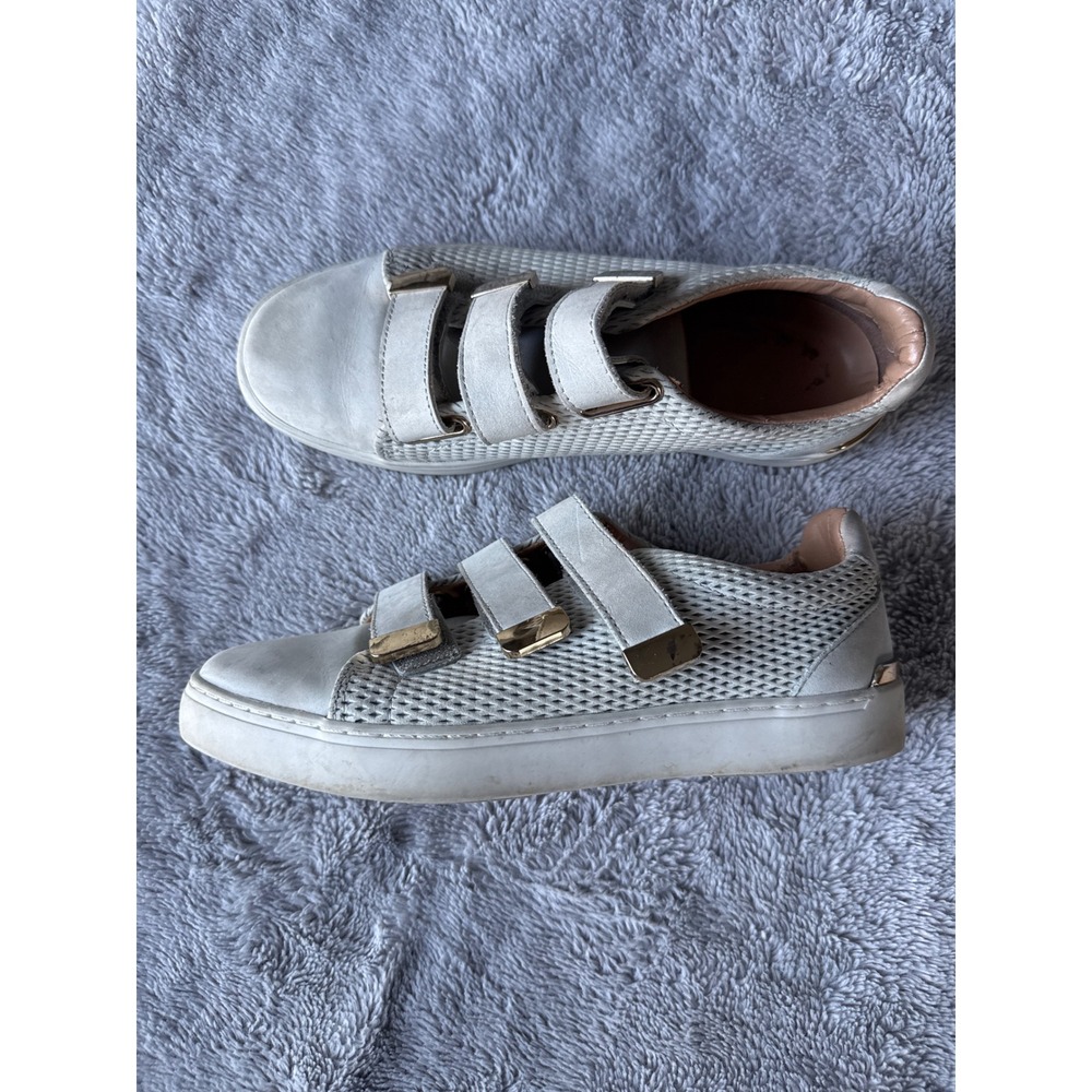 Aldo Womens Triple Strap Velcro Sneakers Off White Gold Hardware Size 8.5